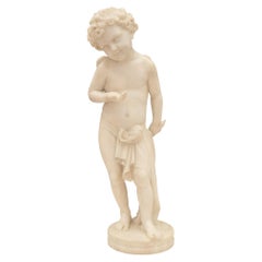 Antique Italian 19th Century White Carrara Marble Statue of Young Cupid