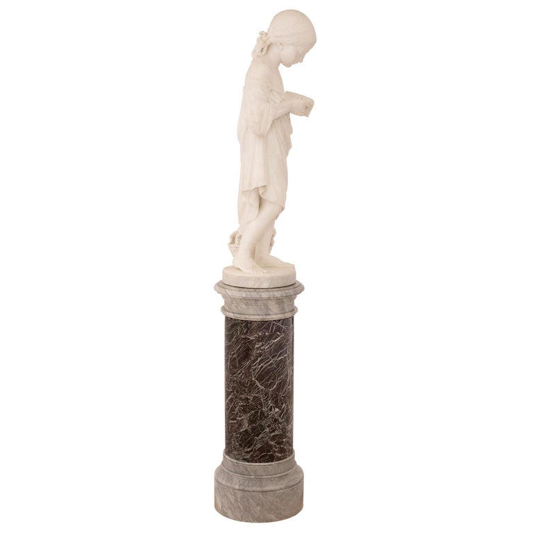Italian 19th Century White Carrara Marble Statue on Its Original Marble