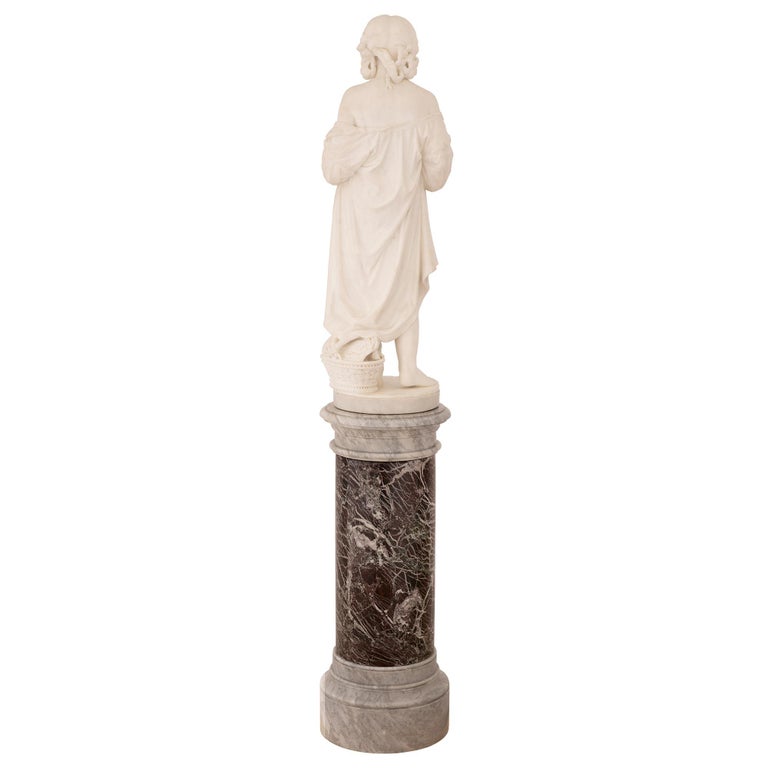 Italian 19th Century White Carrara Marble Statue on Its Original Marble