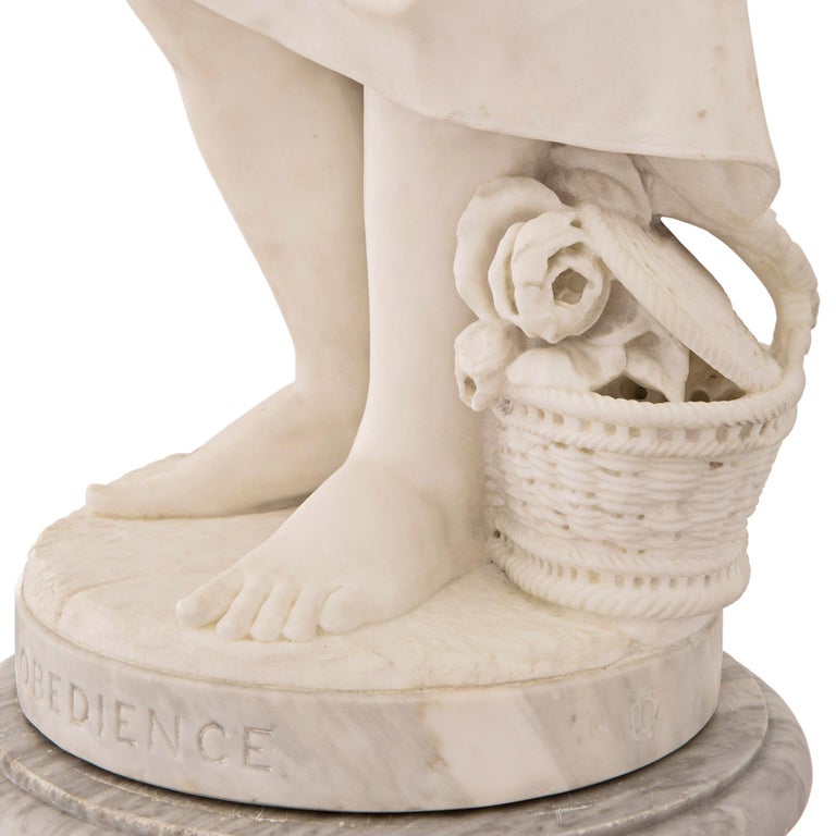 Italian 19th Century White Carrara Marble Statue on Its Original Marble