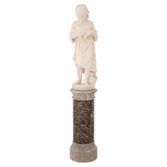 Italian 19th Century White Carrara Marble Statue on Its Original Marble Pedestal
