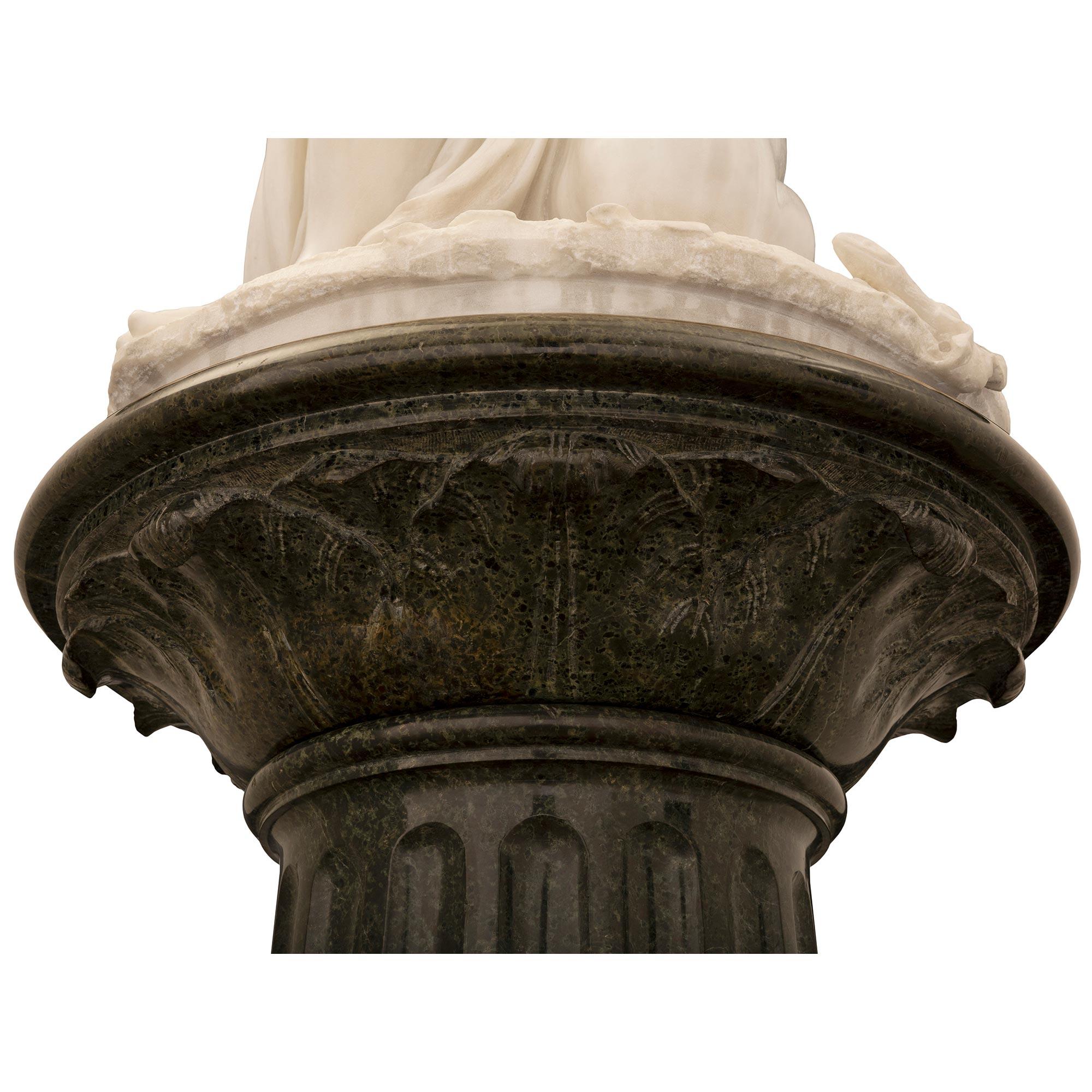 Italian 19th Century White Carrara Marble Statue on Its Original Pedestal For Sale 7