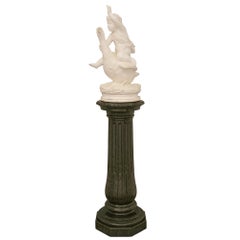 Italian 19th Century White Carrara Marble Statue on Its Original Pedestal