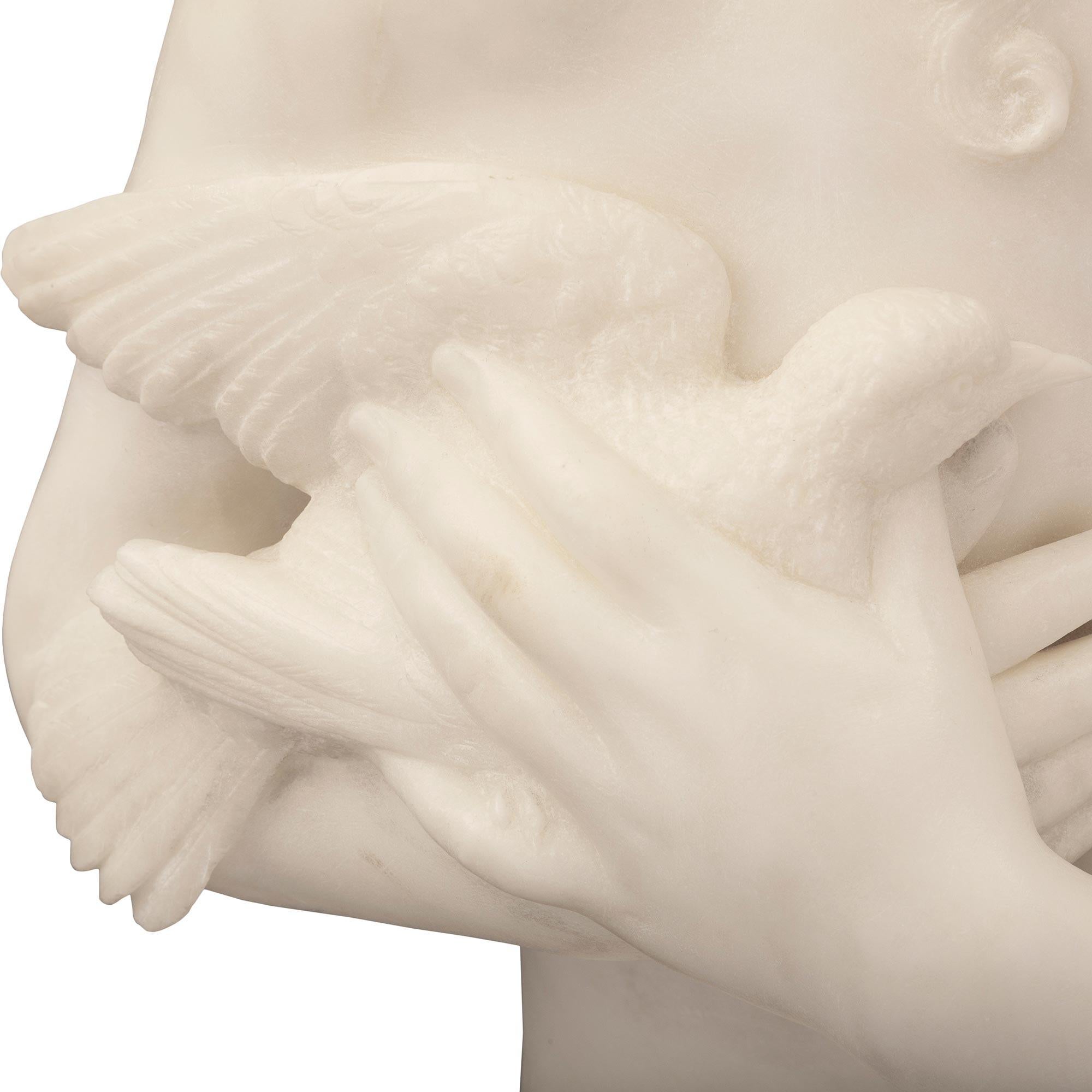 Italian 19th Century White Carrara Marble Statue on Its Original Pedestal For Sale 4