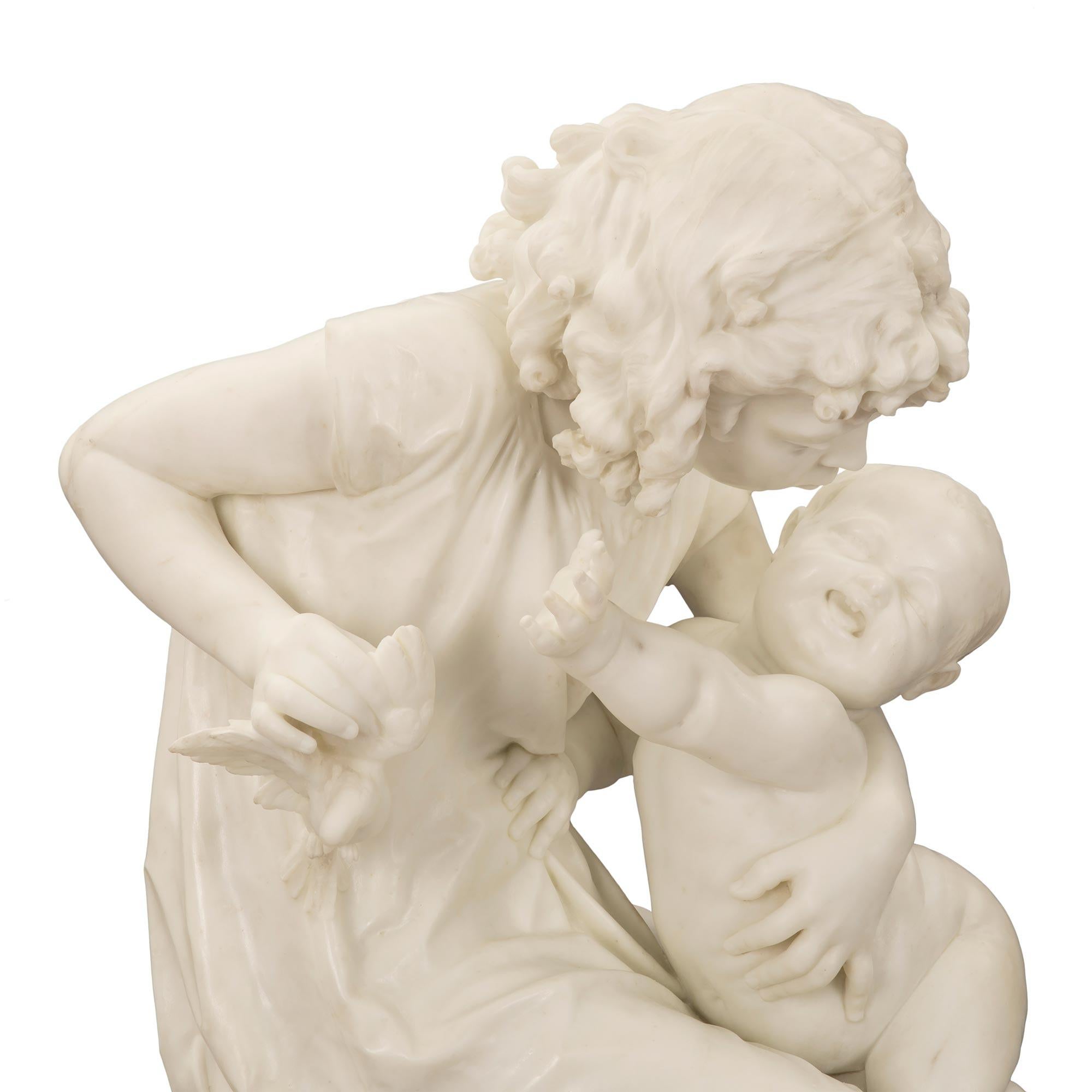 Italian 19th Century White Carrara Marble Statue on Its Original Swivel Pedestal For Sale 3