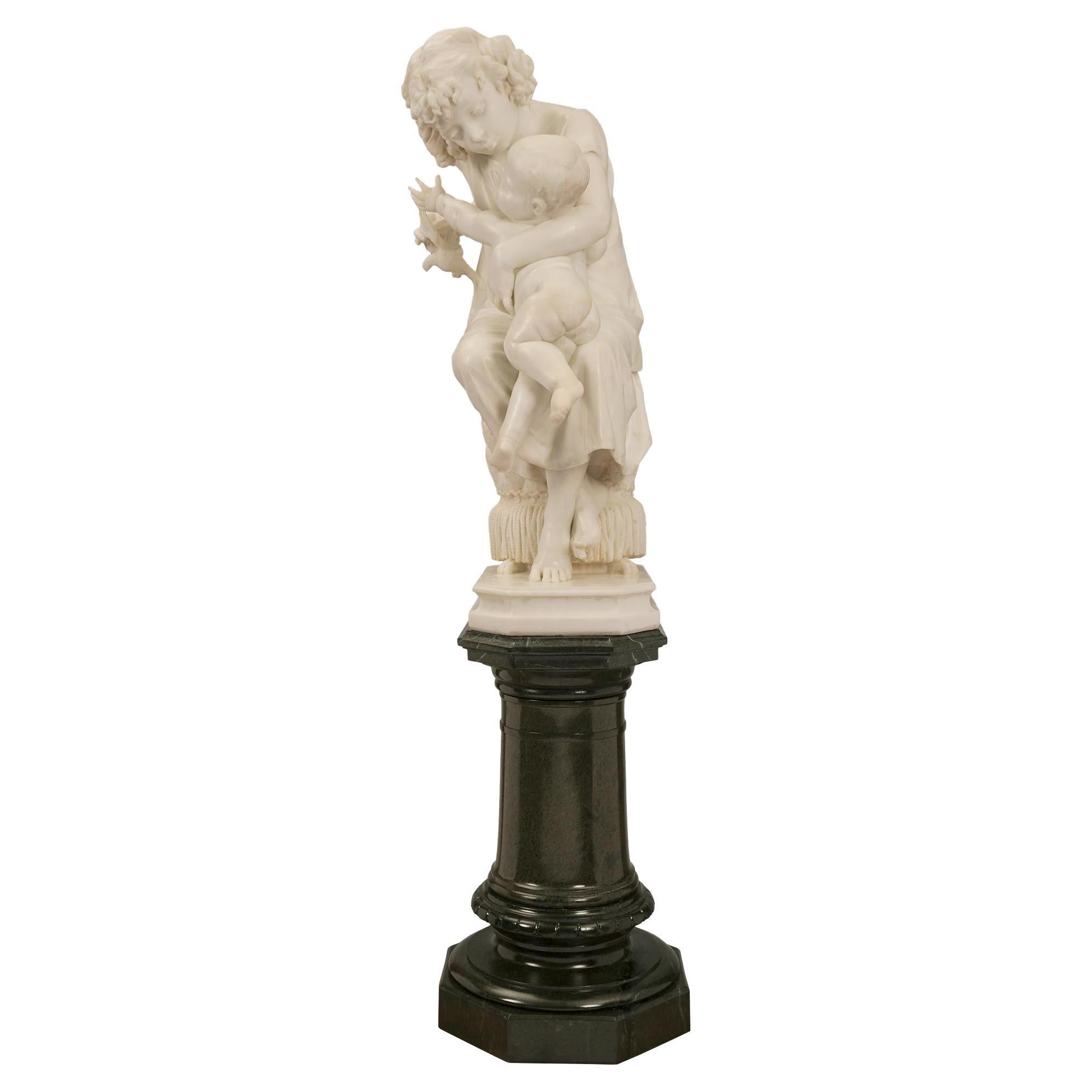Italian 19th Century White Carrara Marble Statue on Its Original Swivel Pedestal For Sale