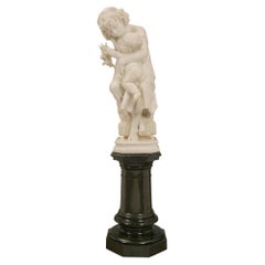 Antique Italian 19th Century White Carrara Marble Statue on Its Original Swivel Pedestal