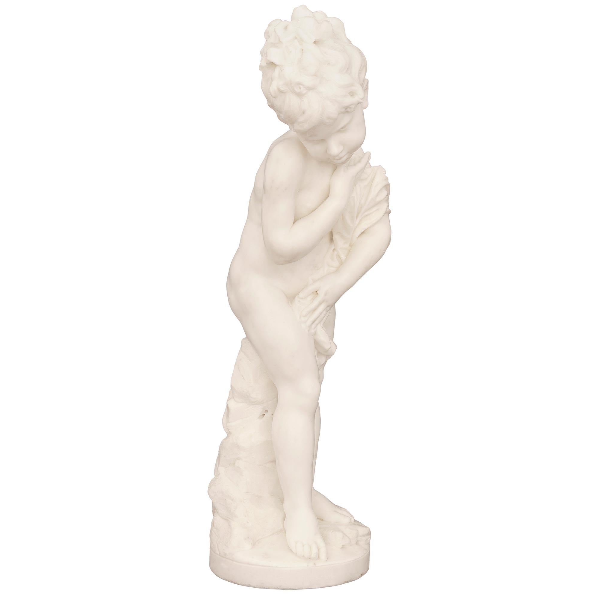 Italian 19th Century White Carrara Marble Statue Signed F. Mariotti Scul In Good Condition For Sale In West Palm Beach, FL