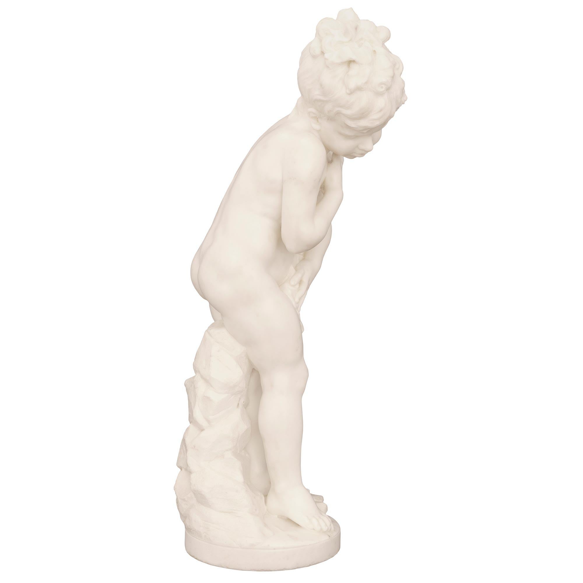 Italian 19th Century White Carrara Marble Statue Signed F. Mariotti Scul For Sale 1
