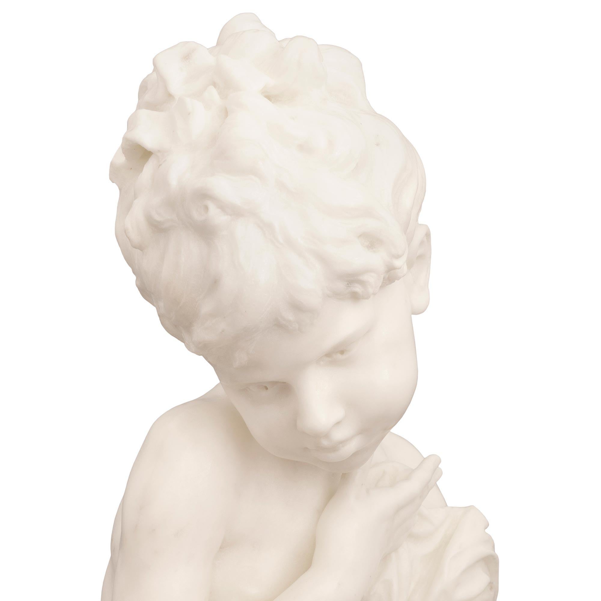 Italian 19th Century White Carrara Marble Statue Signed F. Mariotti Scul For Sale 2