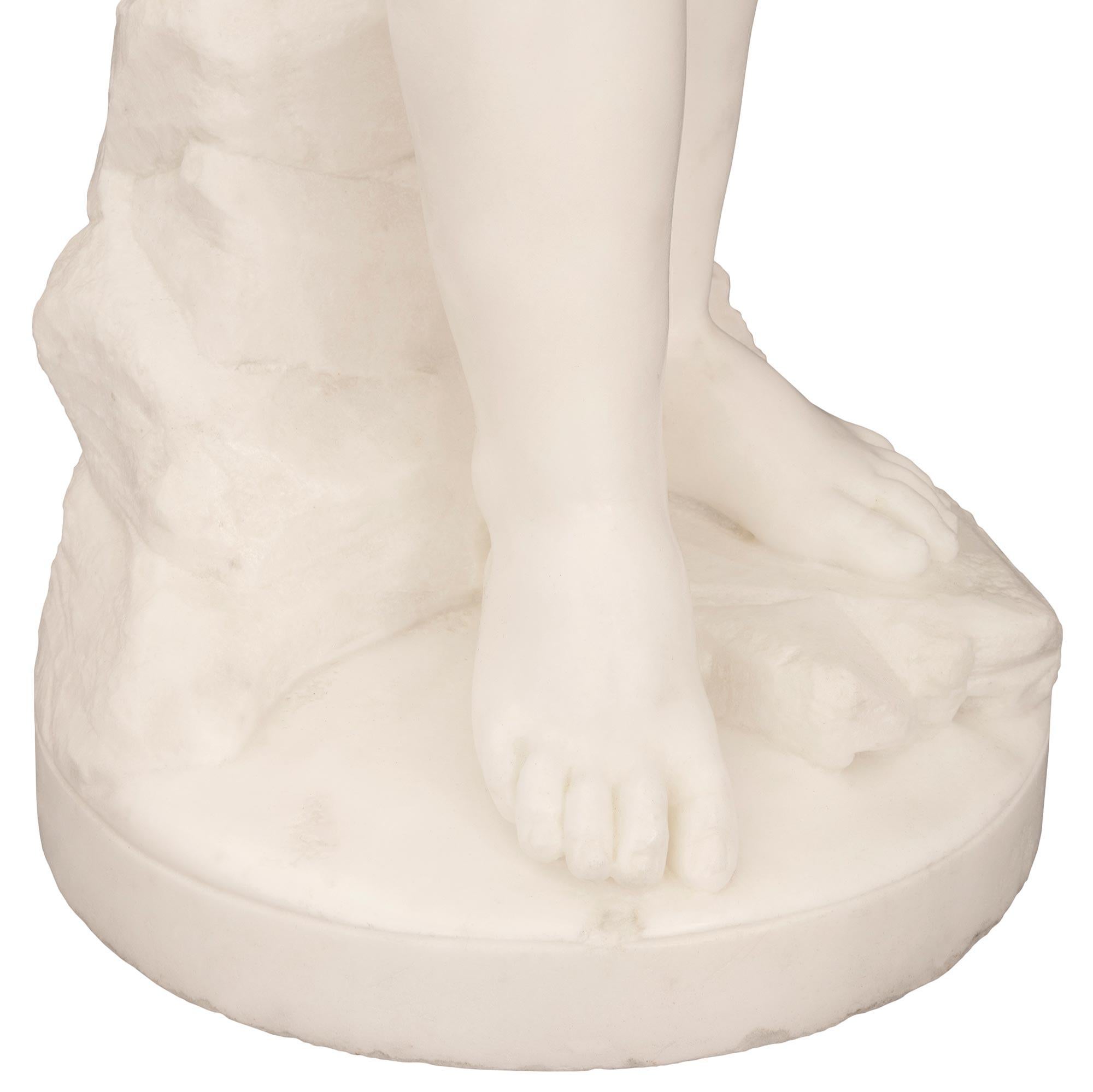 Italian 19th Century White Carrara Marble Statue Signed F. Mariotti Scul For Sale 5