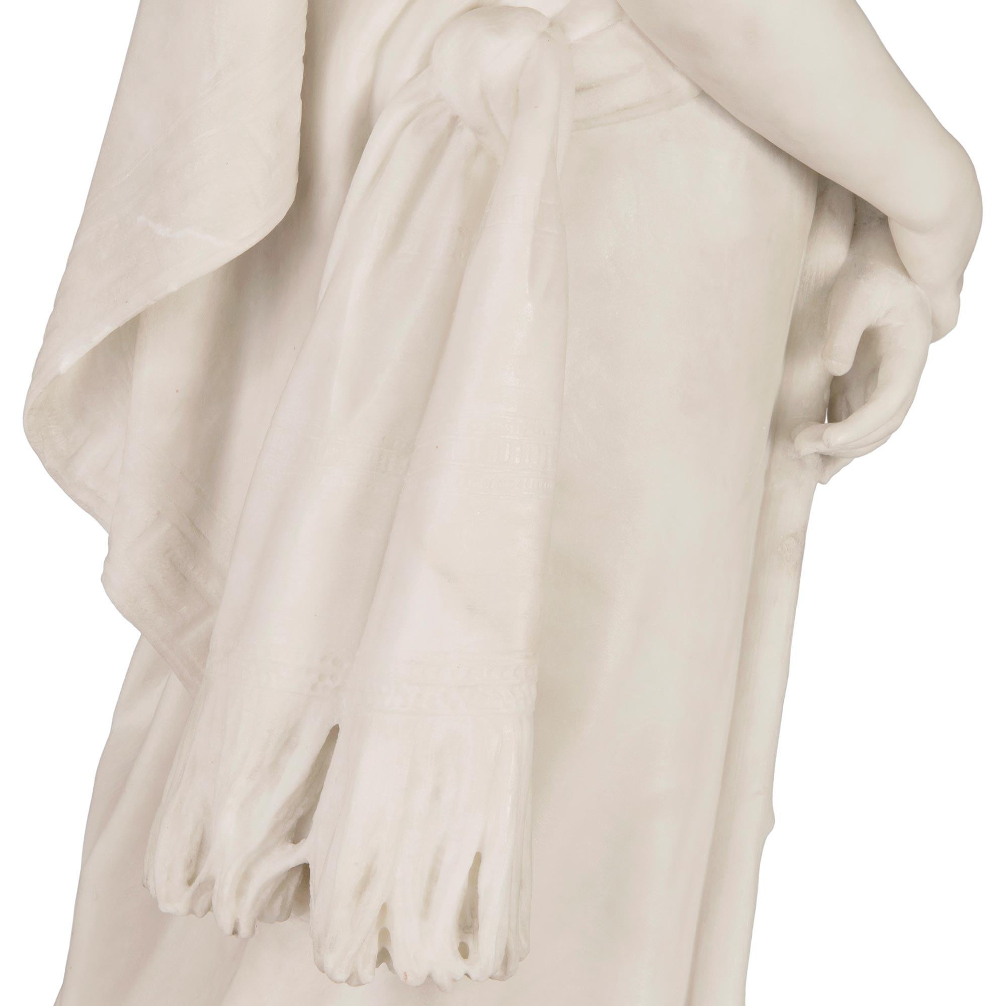Italian 19th Century White Carrara Marble Statue Signed F. Vichi. Firenze For Sale 2
