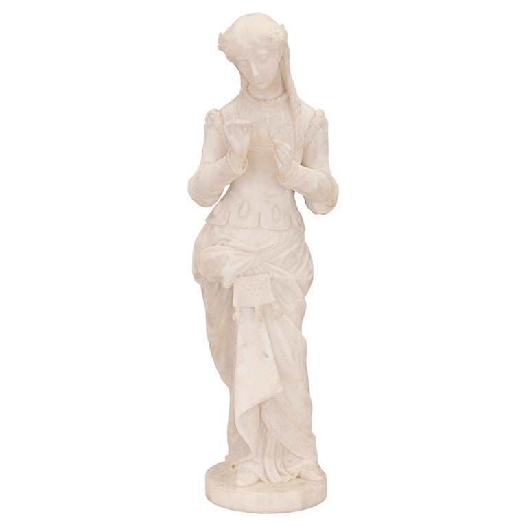 Italian 19th Century White Carrara Marble Statue, Signed P. Bazzanti Florence For Sale at 1stDibs