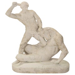 Italienische Statue des Theseus und des Minotauren aus weißem Carrara-Marmor des 19. Jahrhunderts