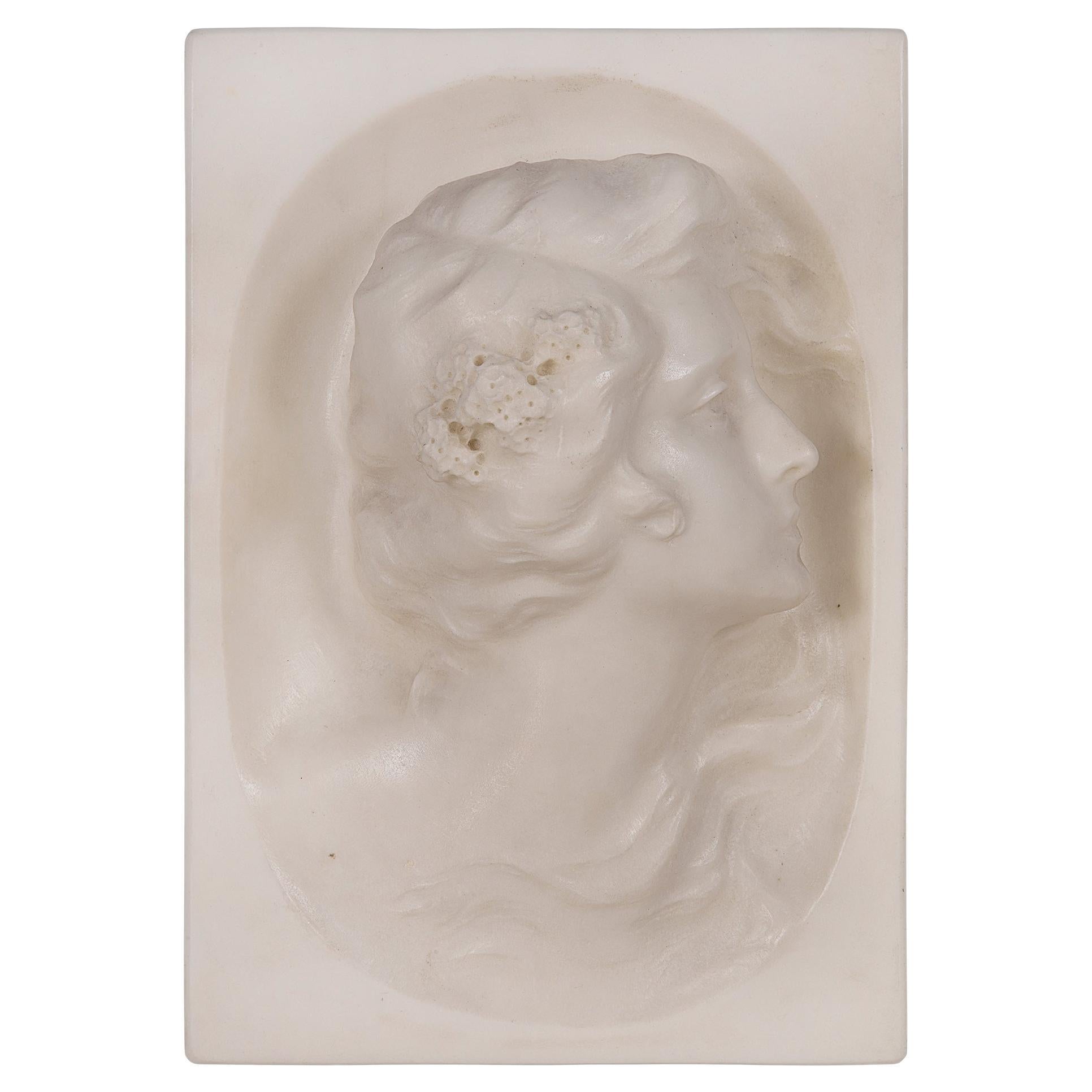 Italian 19th Century White Carrara Marble Wall Plaque