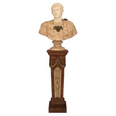 Italian 19th century white Carrara, Sarrancolin marble bust of August Caesar