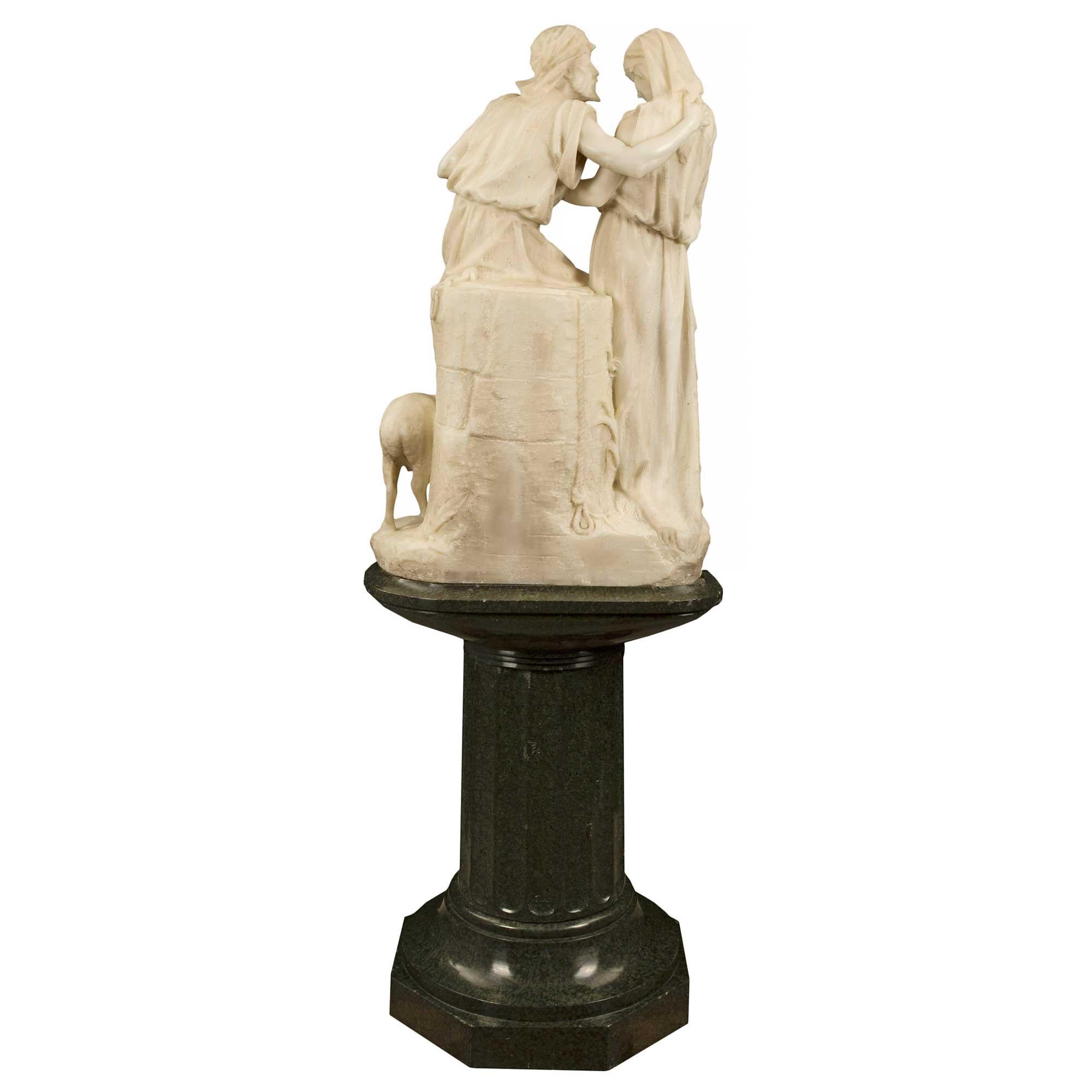 Marbre Statue italienne de « Jacob et Rachel au puits » en marbre de Carrare blanc du XIXe siècle en vente