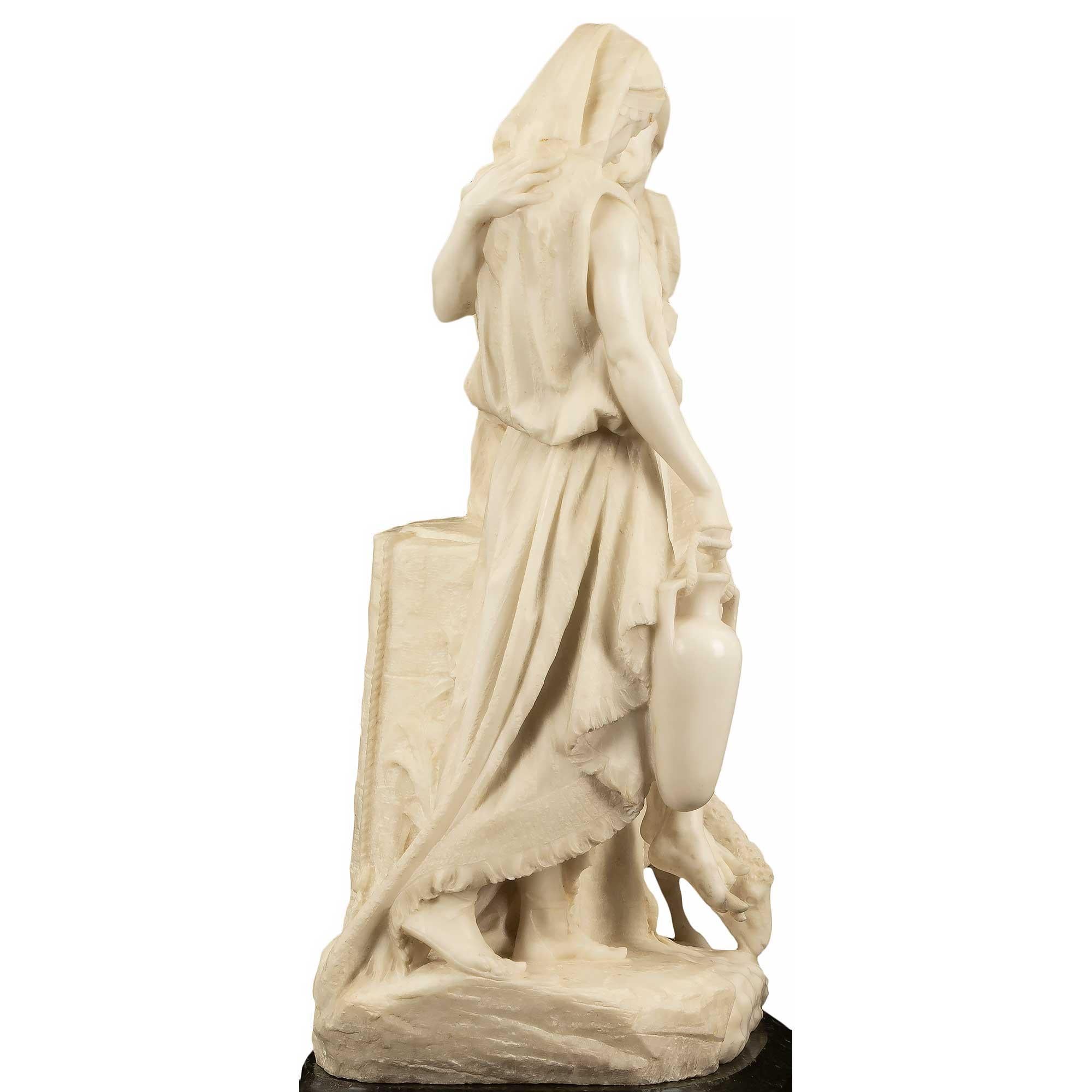 Italian 19th Century White Carrara Statue of 'Jacob and Rachel at the Well' In Good Condition For Sale In West Palm Beach, FL