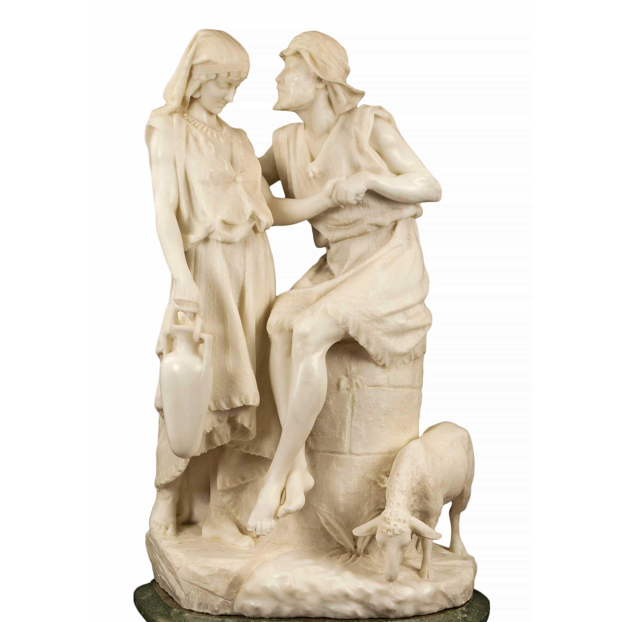 Statue italienne de « Jacob et Rachel au puits » en marbre de Carrare blanc du XIXe siècle en vente 2