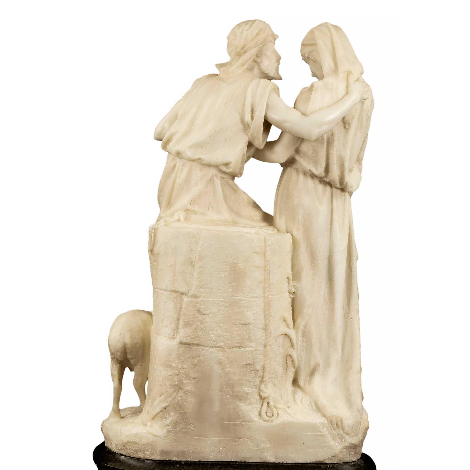 Italian 19th Century White Carrara Statue of 'Jacob and Rachel at the Well' For Sale 3