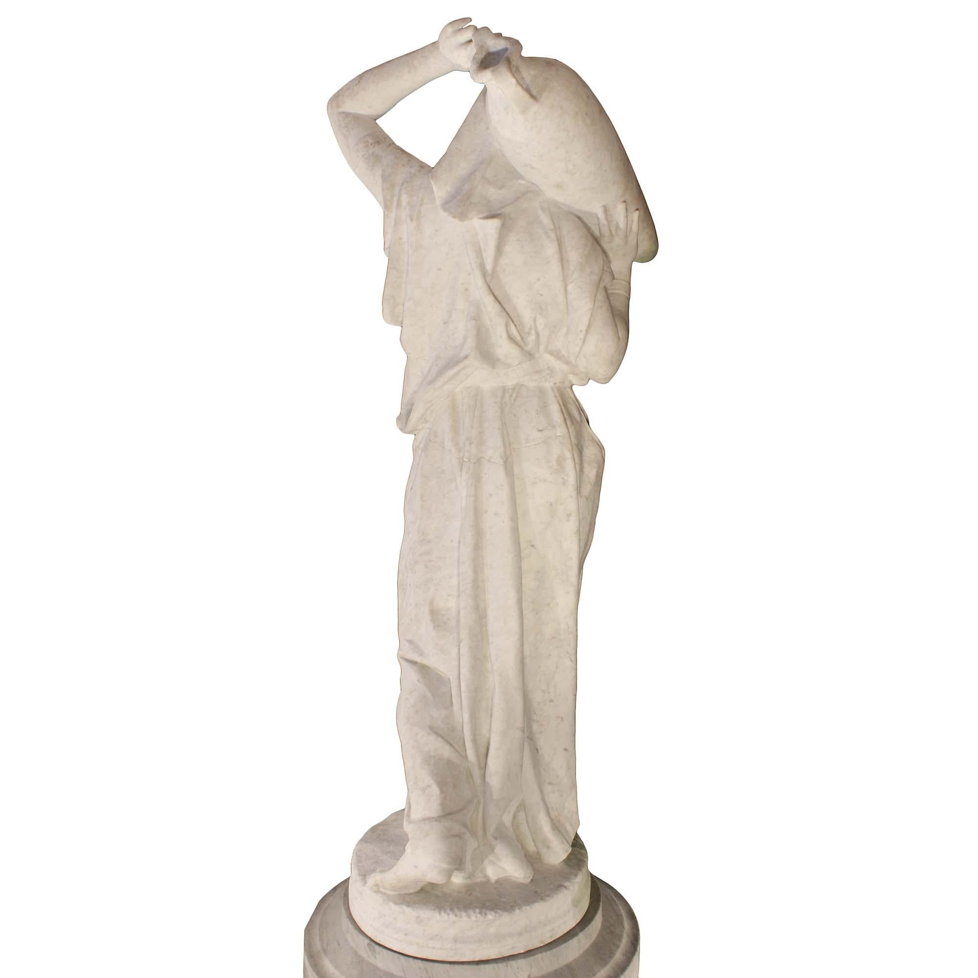 Italian 19th Century White Carrrara Marble Statue, Signed Lazzarini For Sale 1