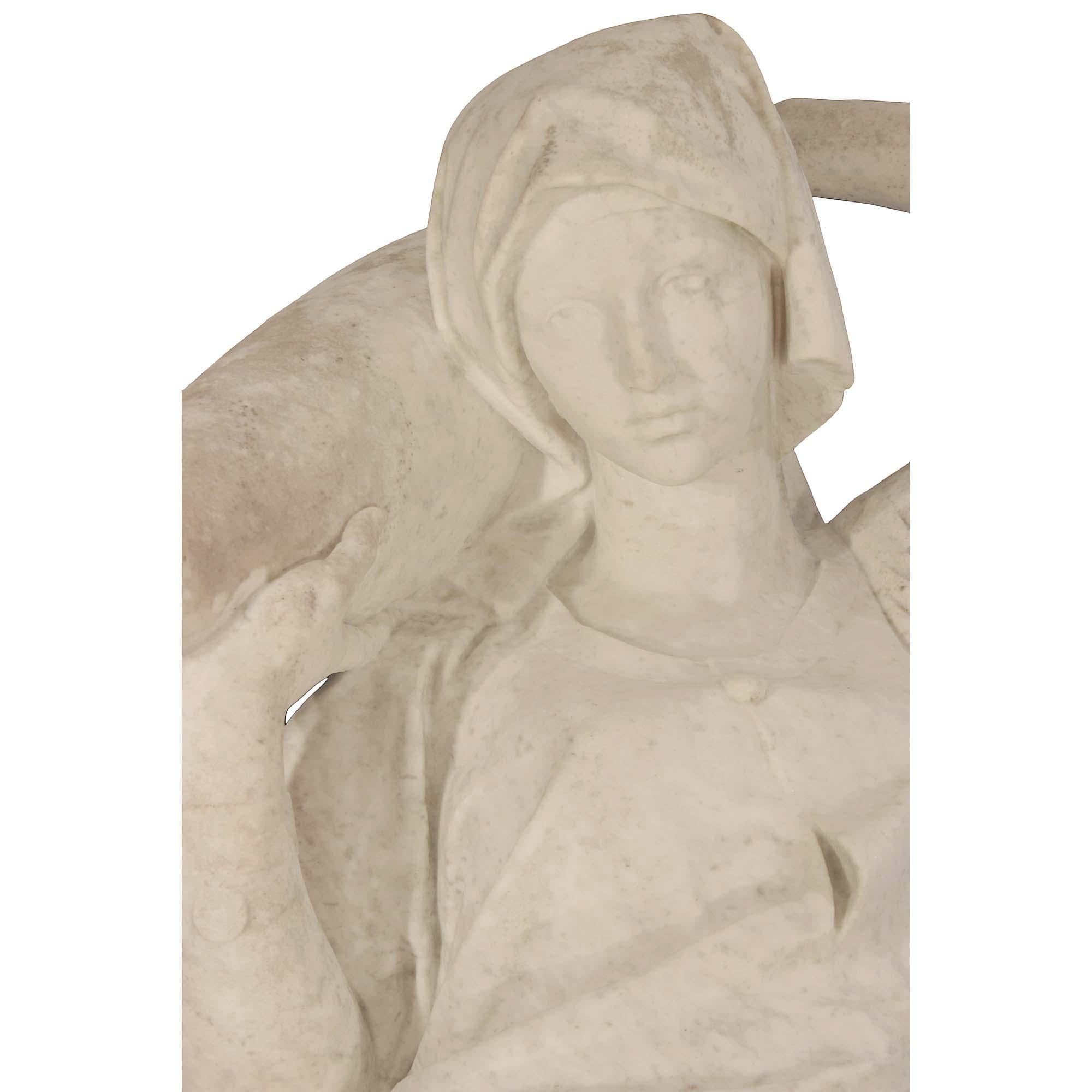Italian 19th Century White Carrrara Marble Statue, Signed Lazzarini For Sale 2