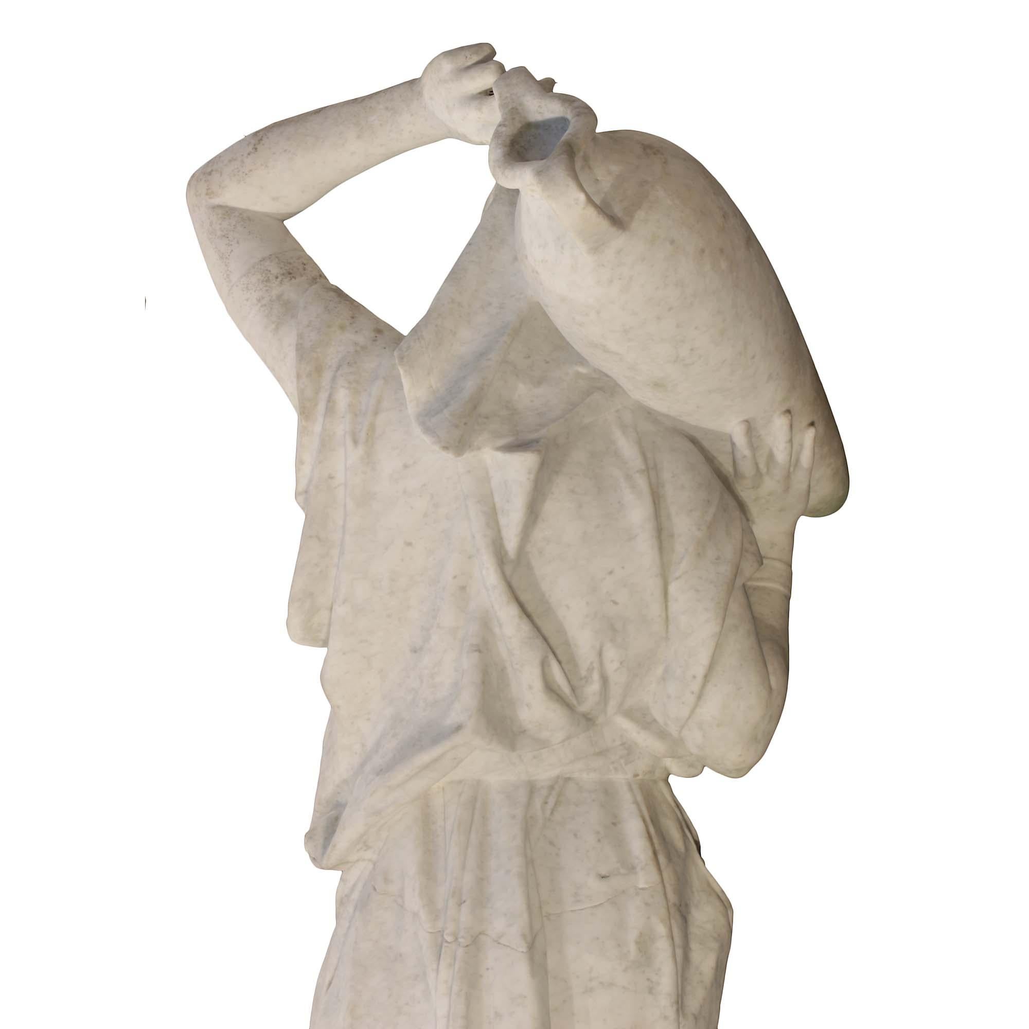 Italian 19th Century White Carrrara Marble Statue, Signed Lazzarini For Sale 4