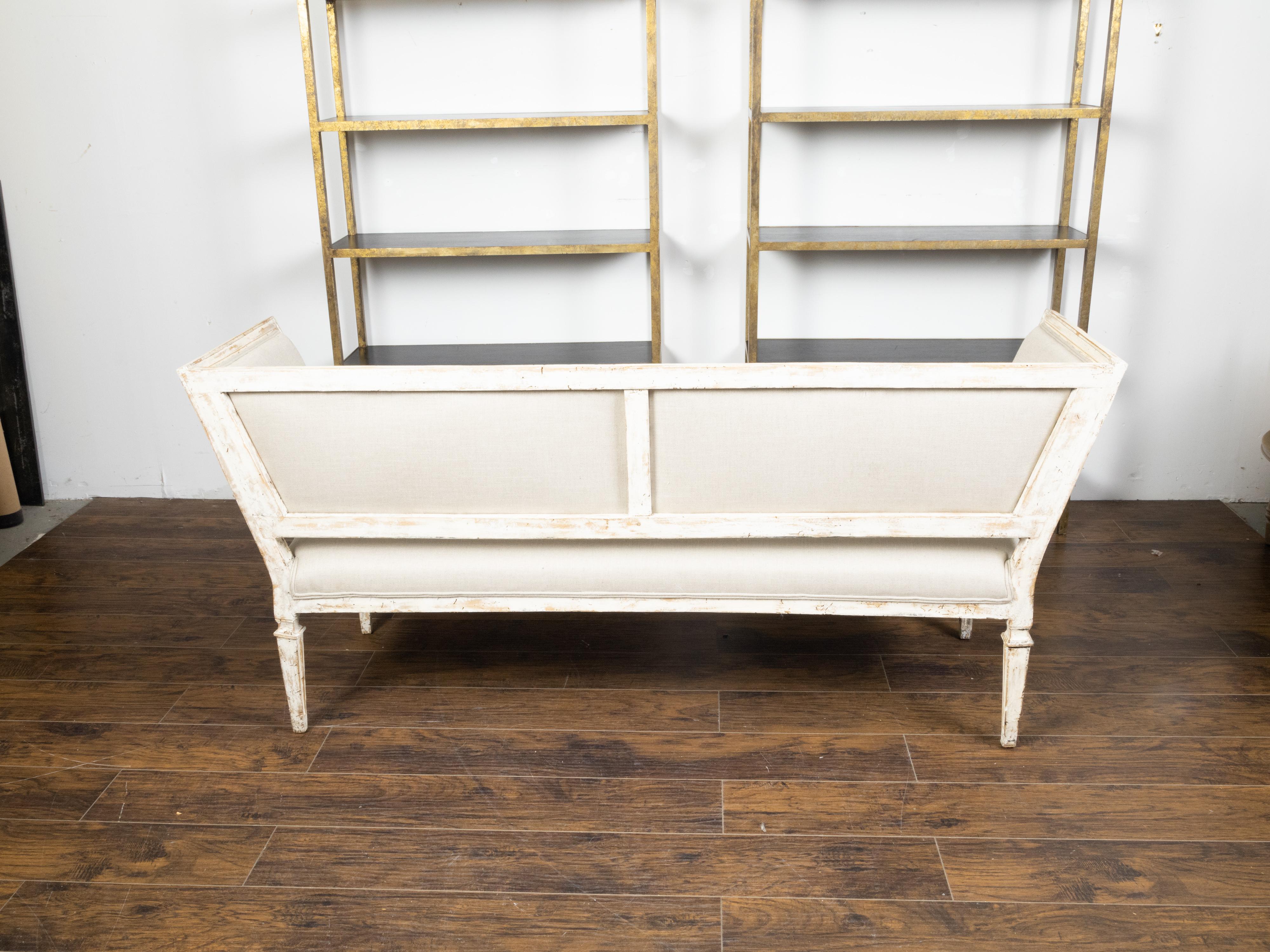 Italian 19th Century White Painted Sofa with Slanted Sides and Distressed Patina For Sale 2