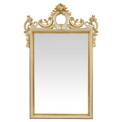 Miroir italien du 19ème siècle en bois blanc polychrome et doré