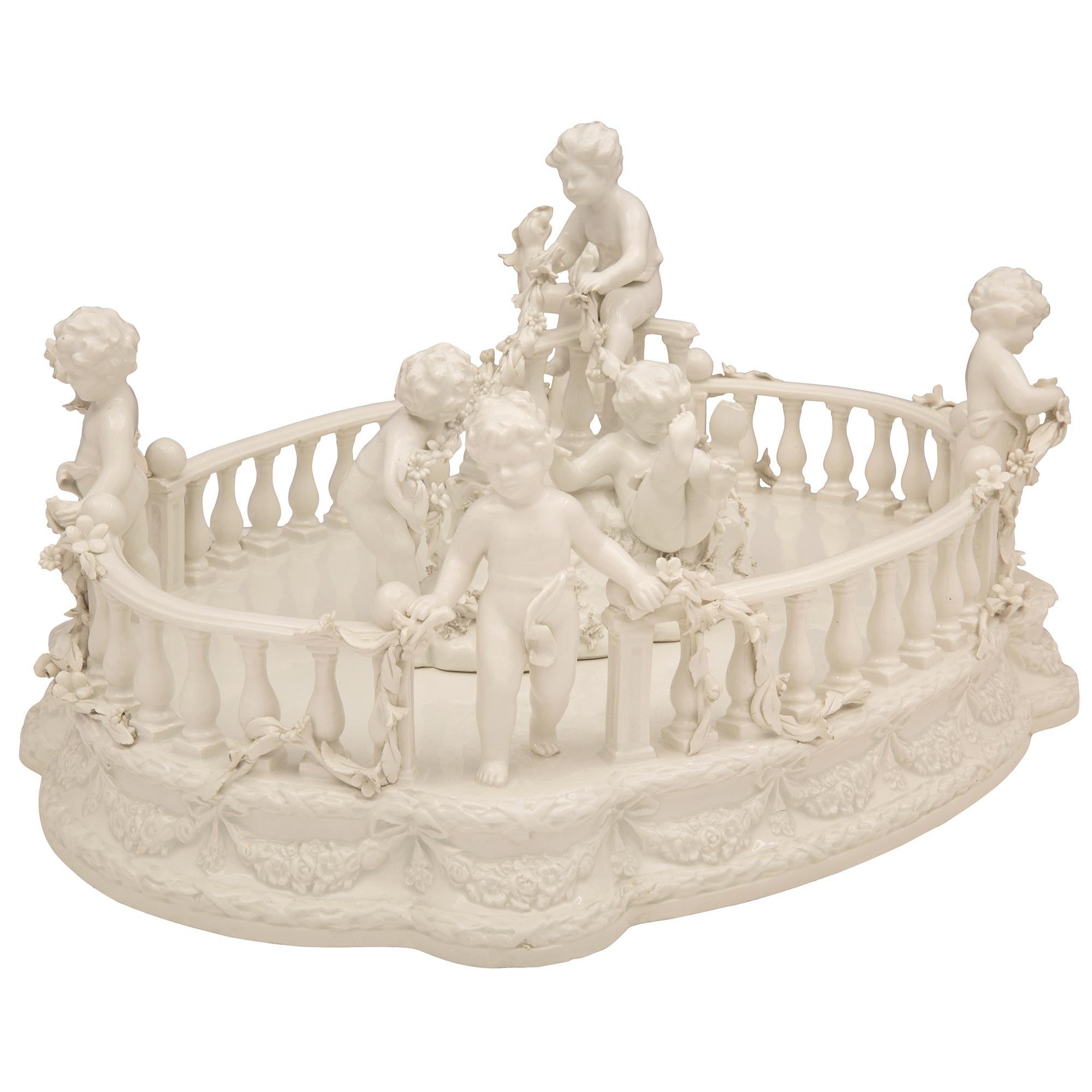 Italian 19th Century White Porcelain Centerpiece, Signed Bassano In Good Condition For Sale In West Palm Beach, FL