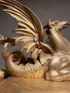 Italian 19th Century Wood Pedestal with Bronze Candelabra of Cherubs and Wyvern