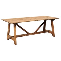 Italian 19th Century Wooden Sawhorse Leg Table, 7+ Ft