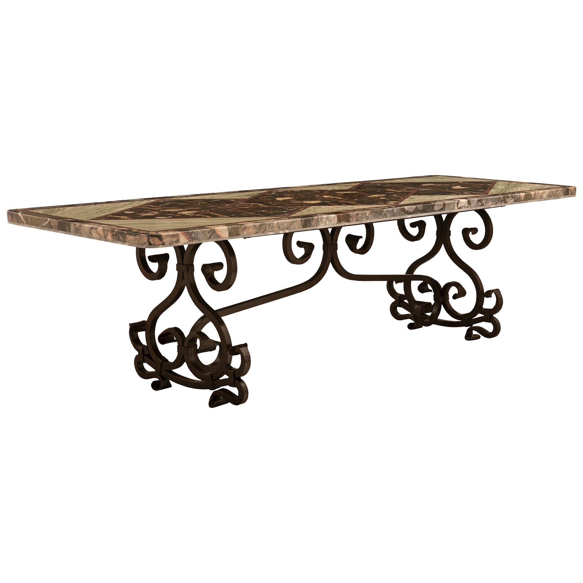 Italian 19th Century Wrought Iron And Marble Center/Dining Table For Sale 1