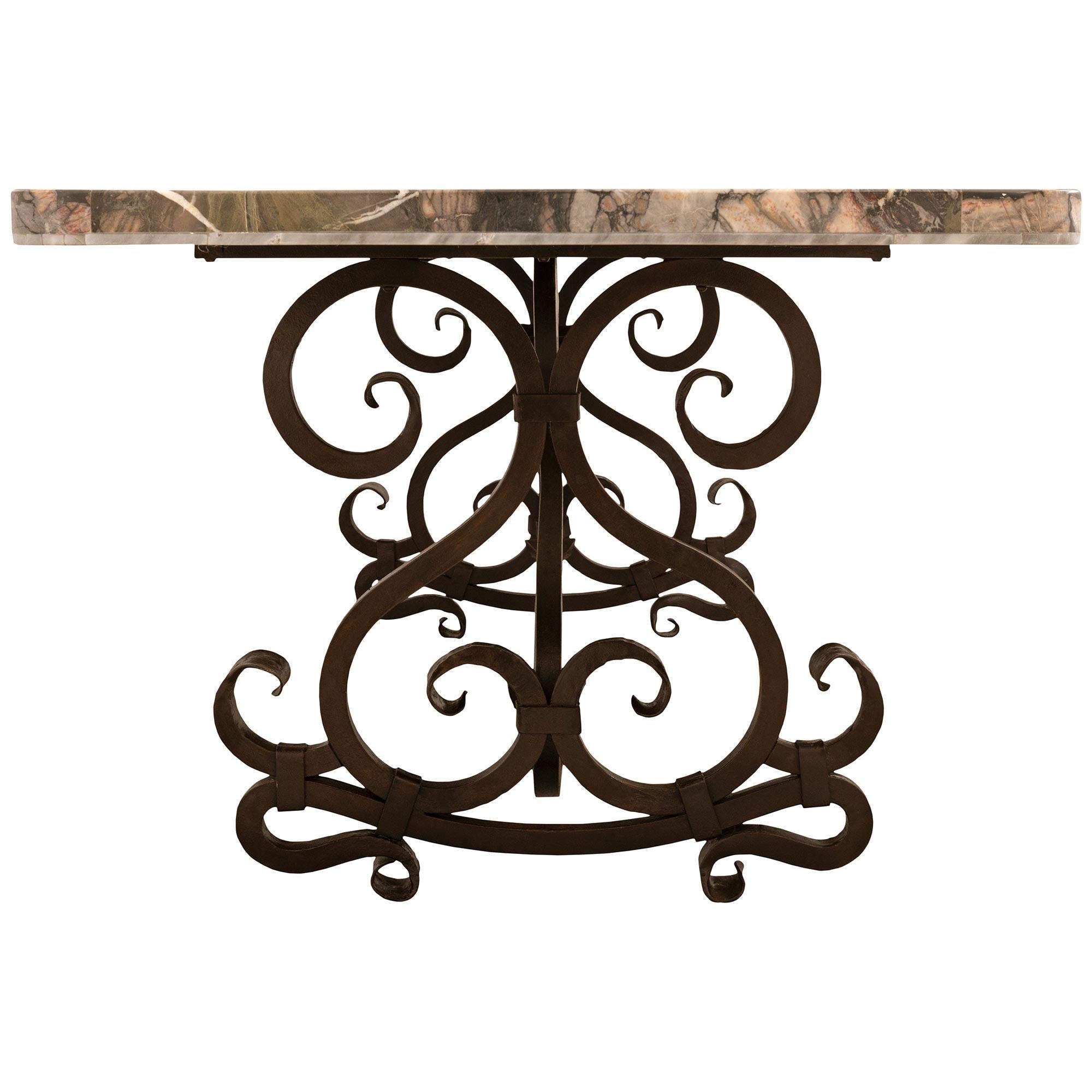 Italian 19th Century Wrought Iron And Marble Center/Dining Table For Sale 2
