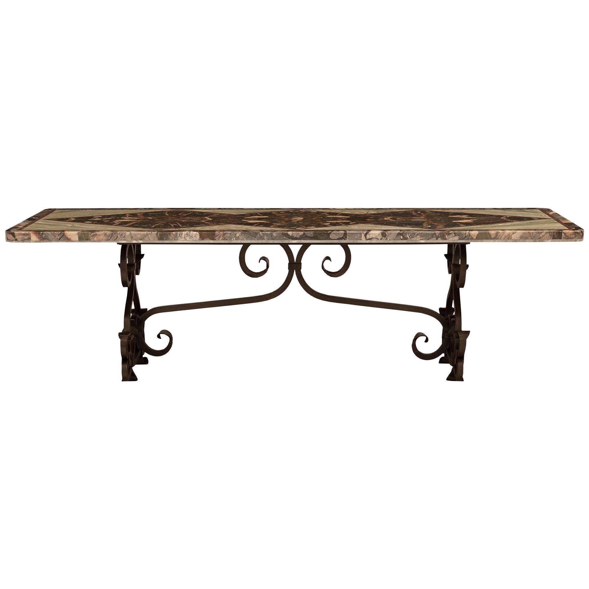 Italian 19th Century Wrought Iron And Marble Center/Dining Table For Sale