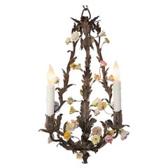 Italian 19th Century Wrought Iron and Saxe Porcelain Chandelier