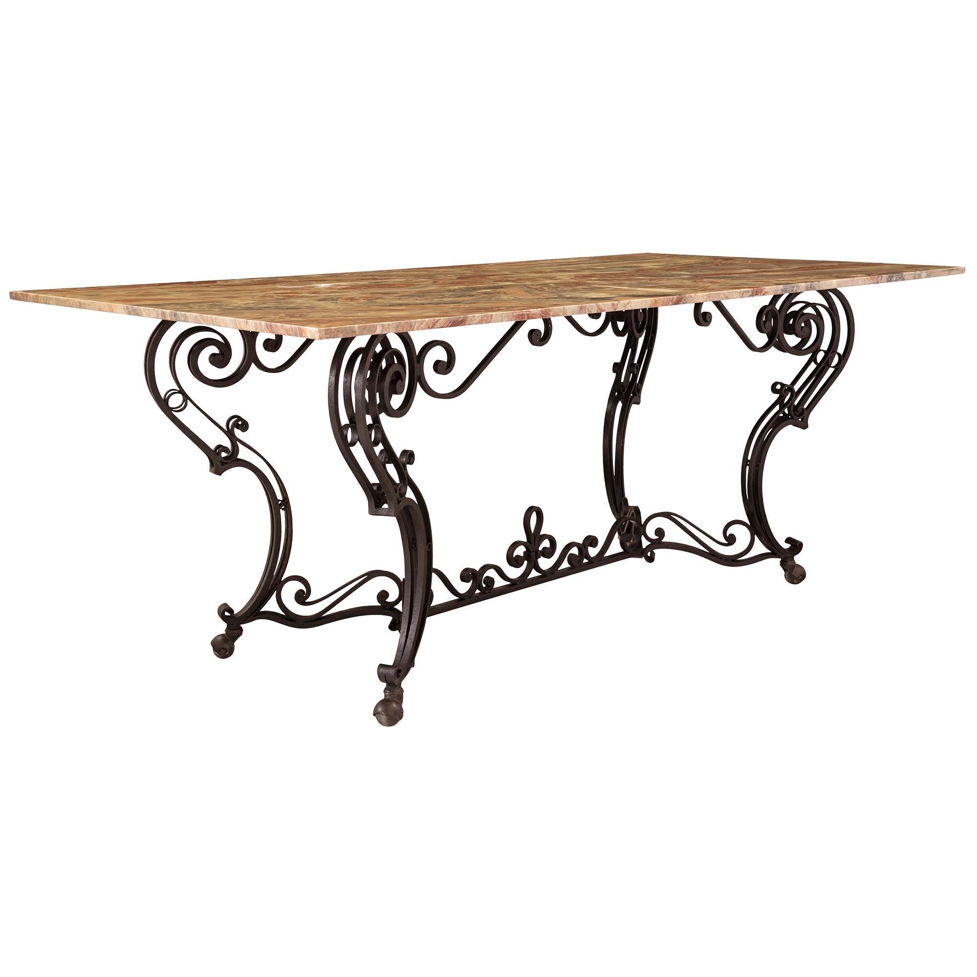 Italian 19th Century Wrought Iron Base and Marble Top Center Table In Good Condition In West Palm Beach, FL