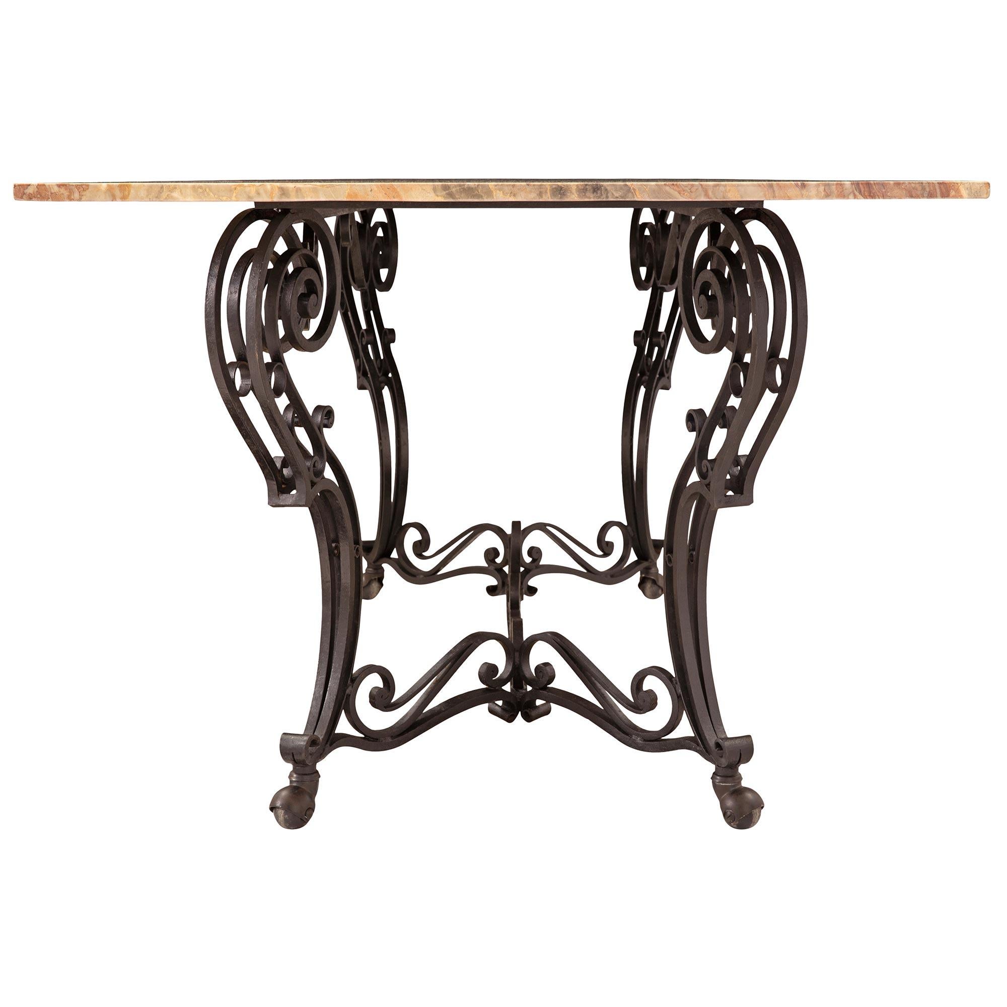 Italian 19th Century Wrought Iron Base and Marble Top Center Table 1