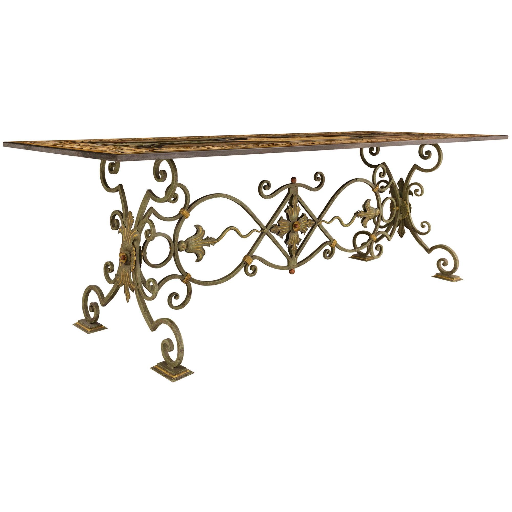 Italian 19th Century Wrought Iron, Gilt and Scagliola Center/Dining Table For Sale 1