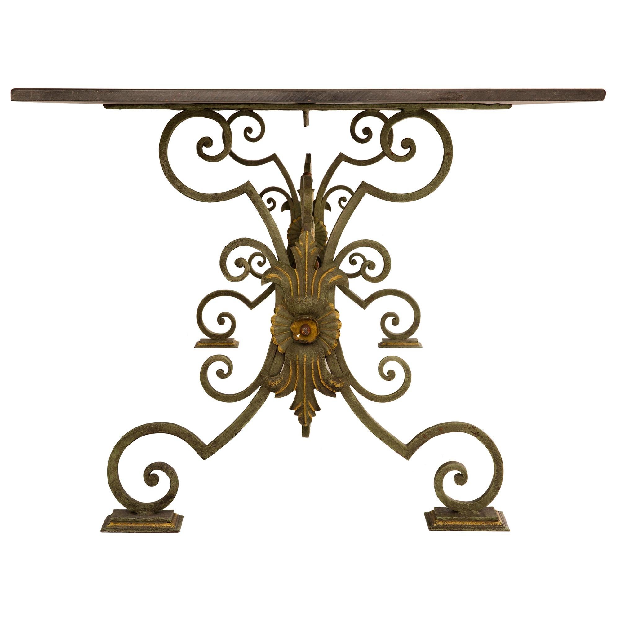 Italian 19th Century Wrought Iron, Gilt and Scagliola Center/Dining Table For Sale 2