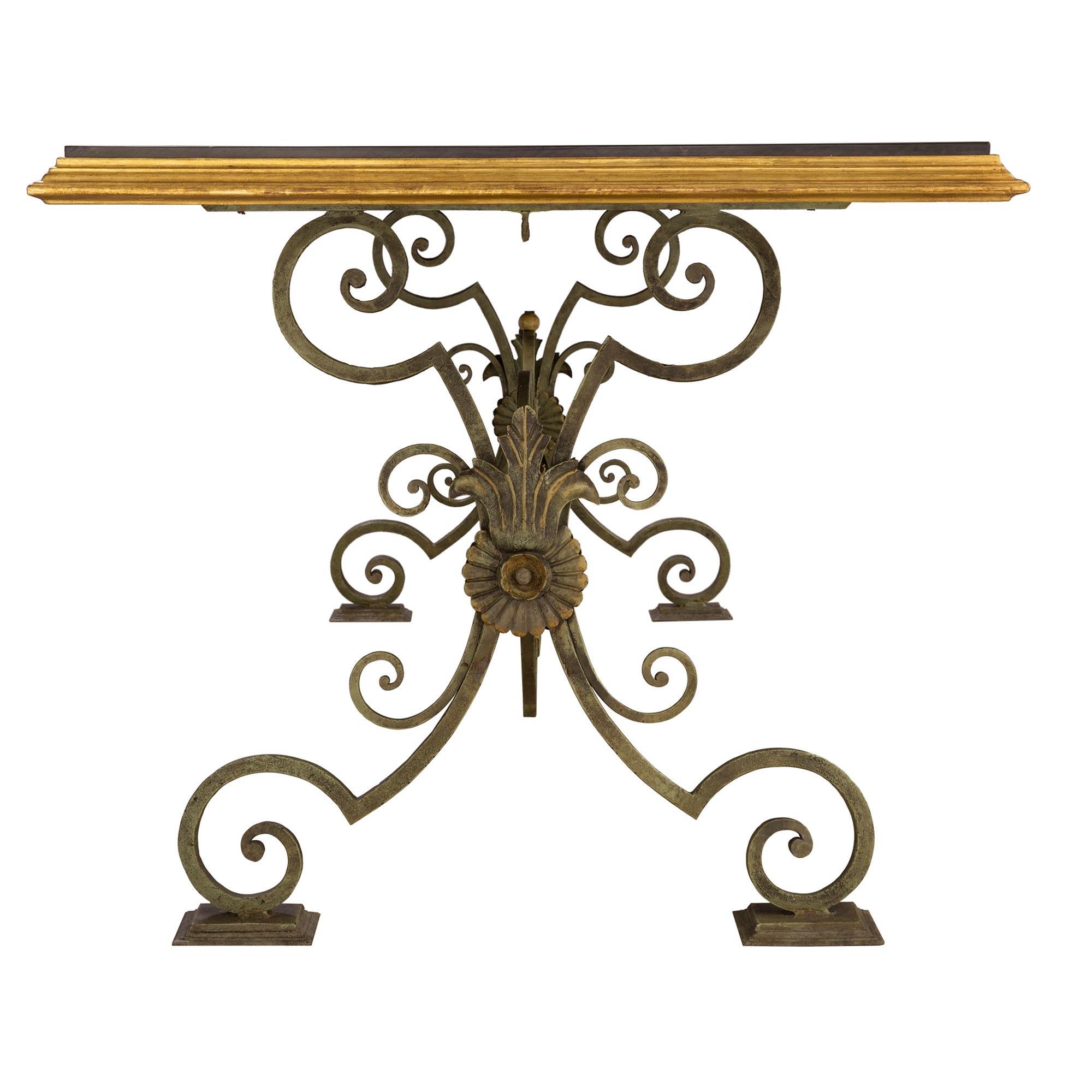 Italian 19th Century Wrought Iron, Giltwood and Scagliola Center or Dining Table For Sale 2