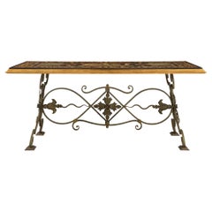 Italian 19th Century Wrought Iron, Giltwood and Scagliola Center or Dining Table