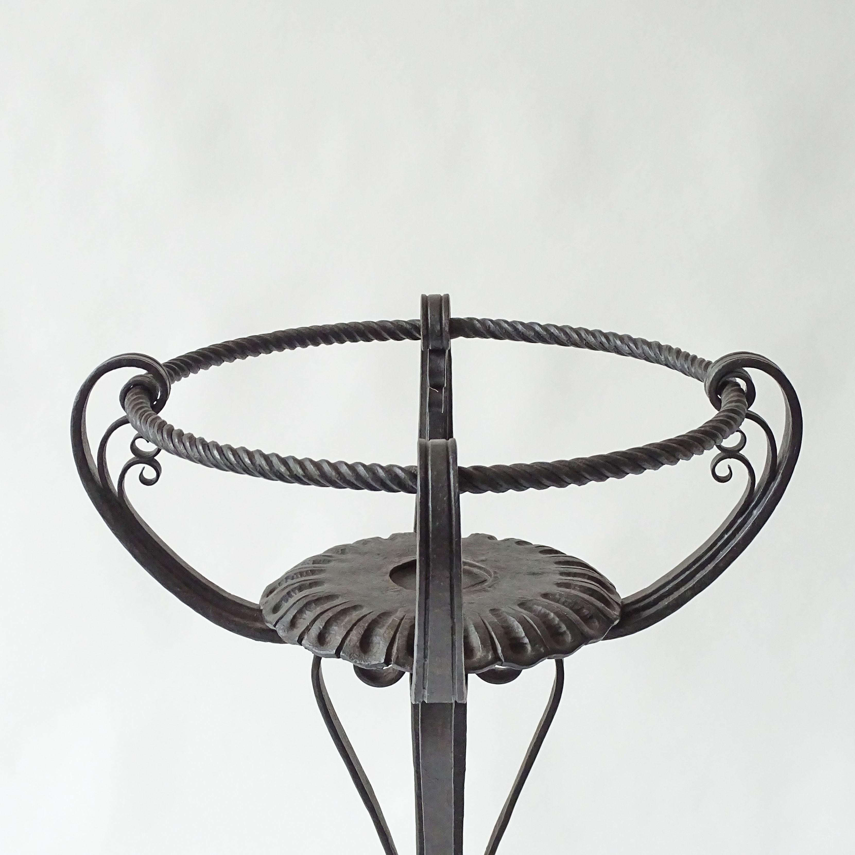 Classical Roman Italian 19th Century Wrought Iron Plant Stand and Riveted Copper Planter For Sale