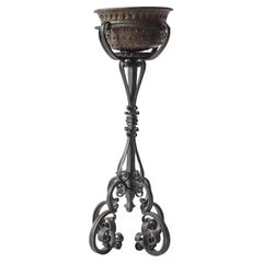 Antique Italian 19th Century Wrought Iron Plant Stand and Riveted Copper Planter
