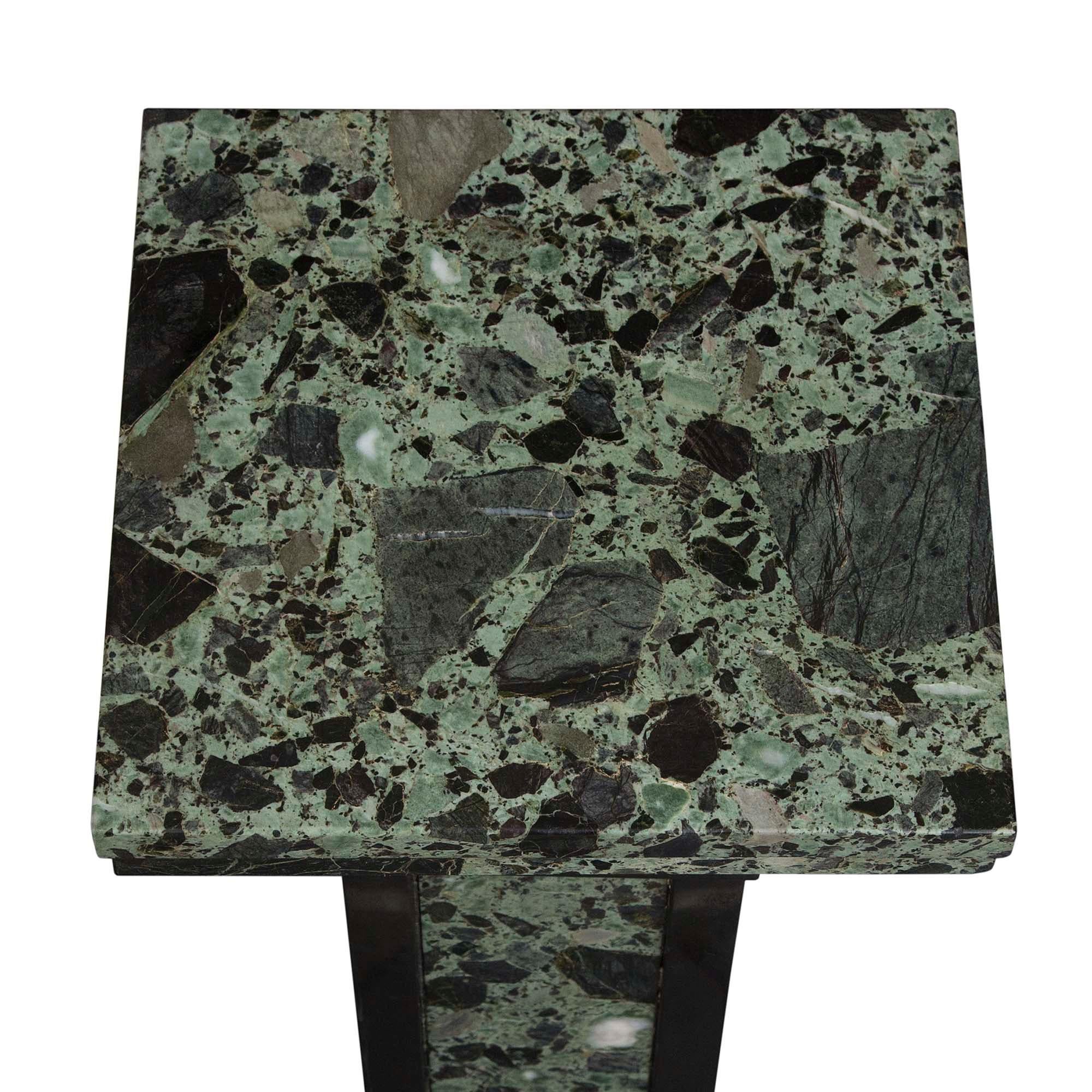 A handsome Italian 19th century XVI st. Verde Antico marble and black Belgian marble pedestal with a swivel top. The pedestal or column is raised by a square base with a rounded top border. The square central support displays a most attractive black