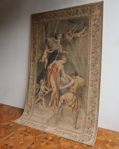 Italian 19th Hand-Painted Textile Wall Hanging, Venezia consegna Enea alle armi