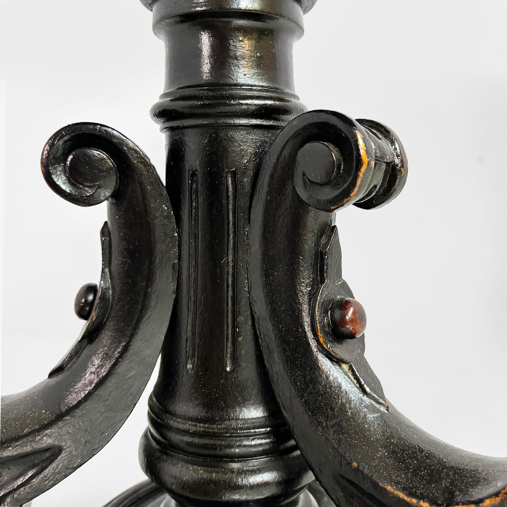 Italian 19th style table stool in wood and brown leather, 1930s For Sale 7
