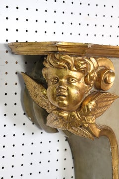 Italian 19th Century Wall Shelf W gilded Cherubs Putti