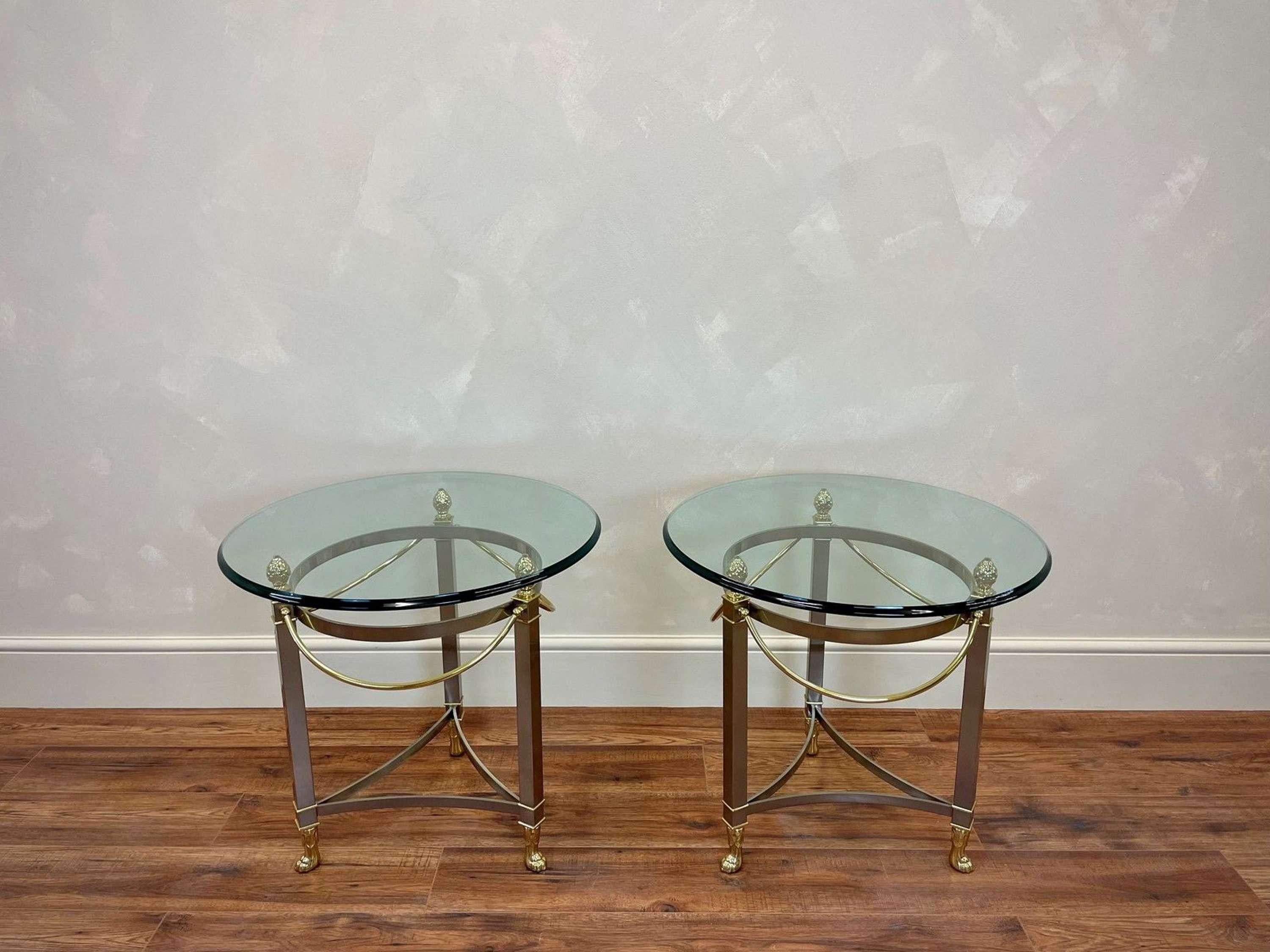 Brass Italian, 20c Brushed Chrome Hollywood Regency Style, Midcentury Side Tables