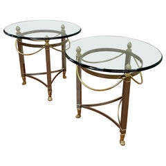 Italian, 20c Brushed Chrome Hollywood Regency Style, Midcentury Side Tables
